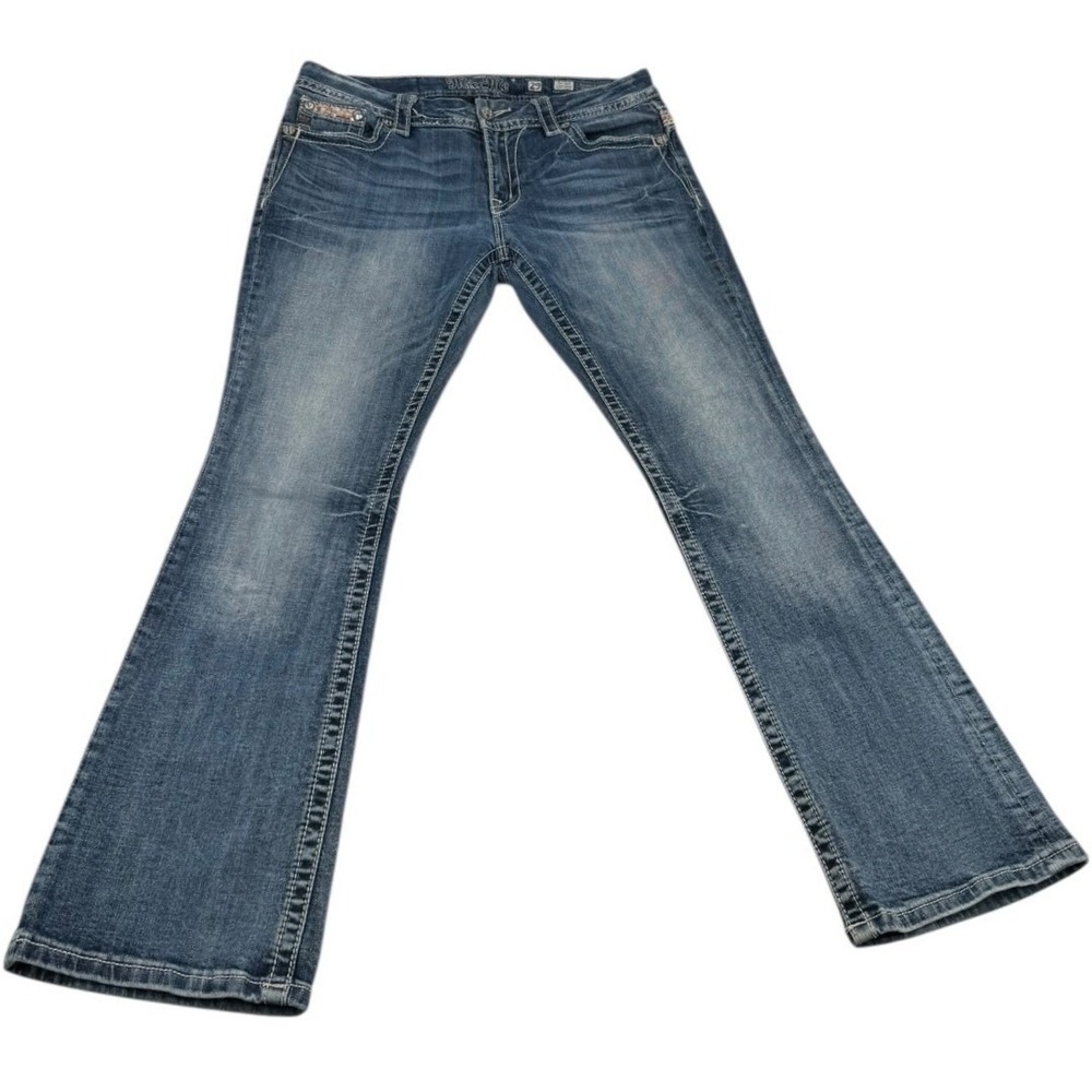 Miss Me Jeans Size 29, Mid-Rise, Easy Boot Cut Fancy/Rhinestone, Beading-GUC